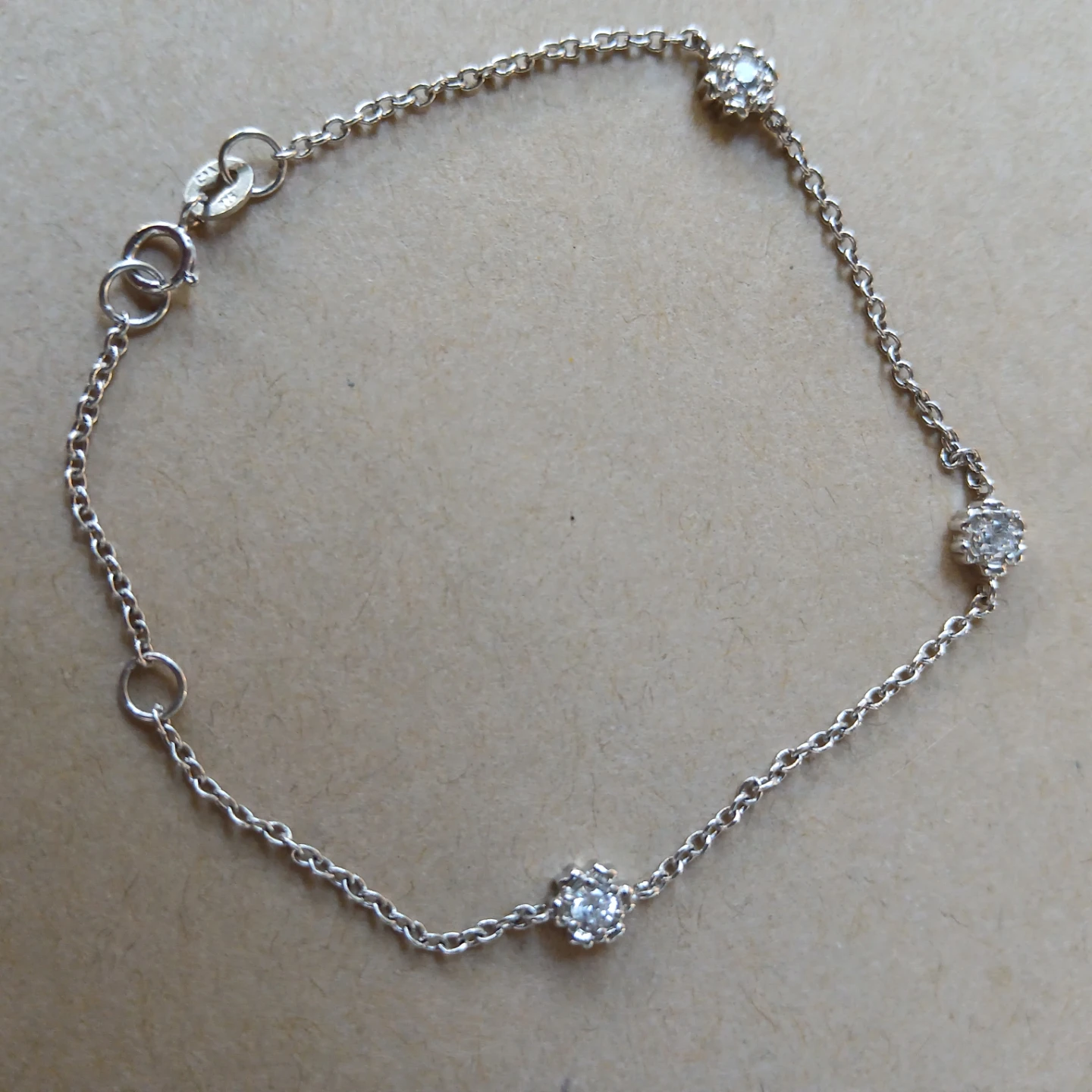 Sterling Silver Bracelet with 3 Crystal Flower Charms