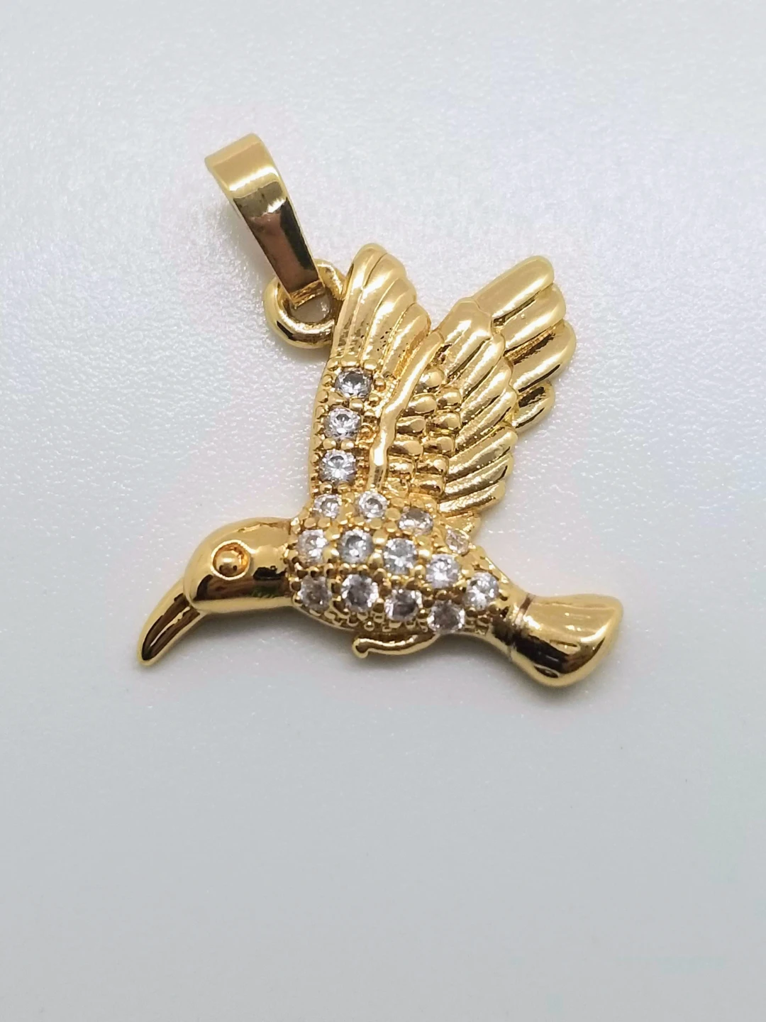 Gold Hummingbird Pendant with Crystals