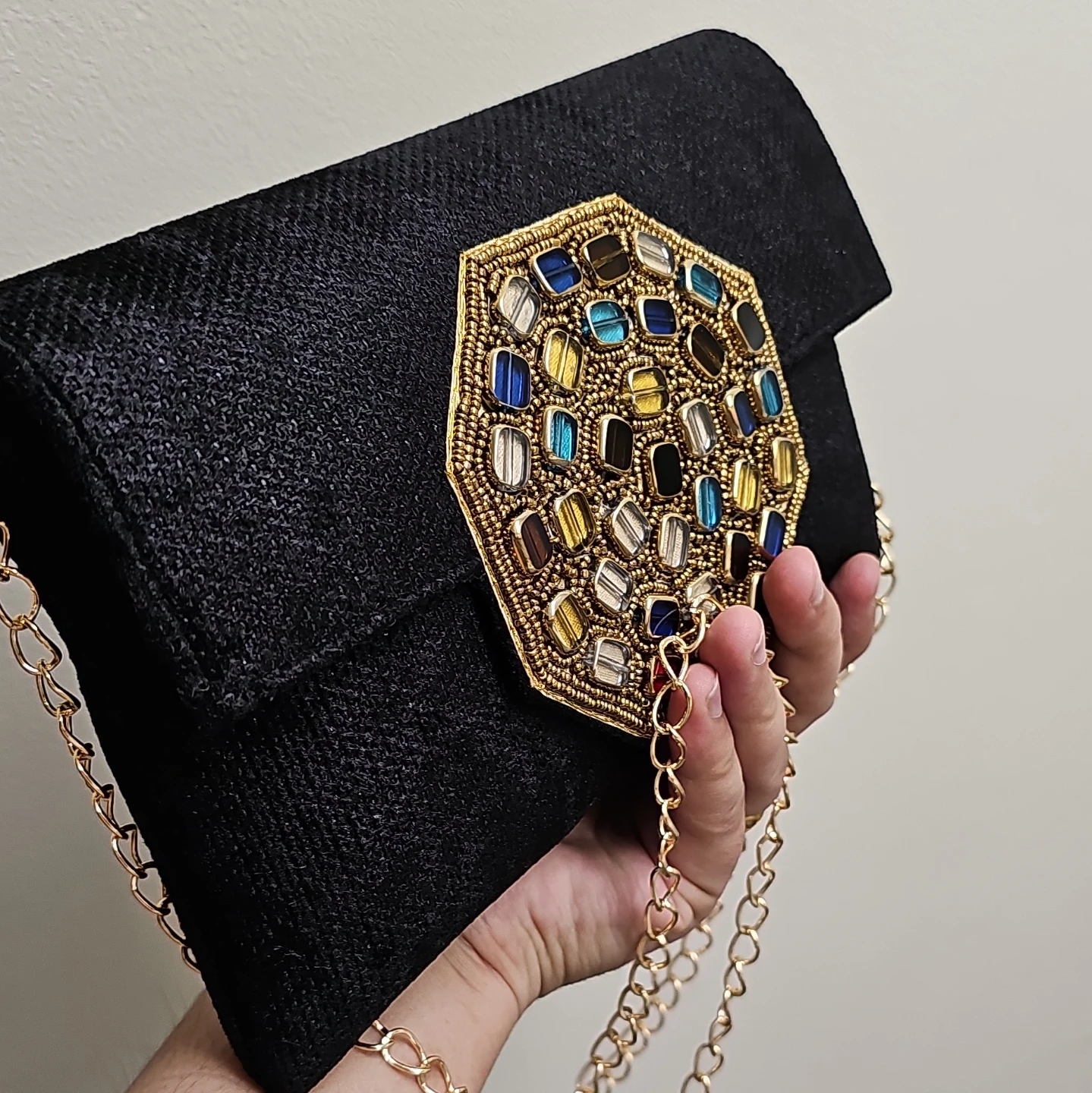 Black Clutch with Embellished Front