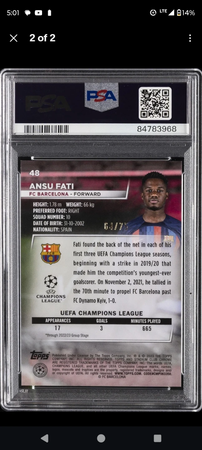 2022-23 Topps Stadium Club Ansu Fati Sepia Prism Card - photo 2