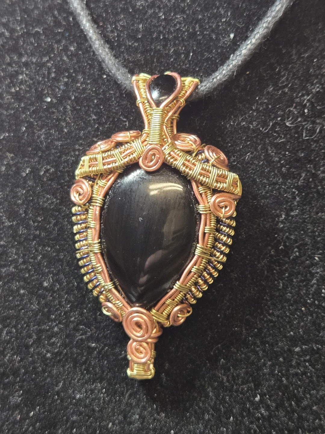 Reversible Onyx and Black Tourmaline Wire Wrapped Pendant