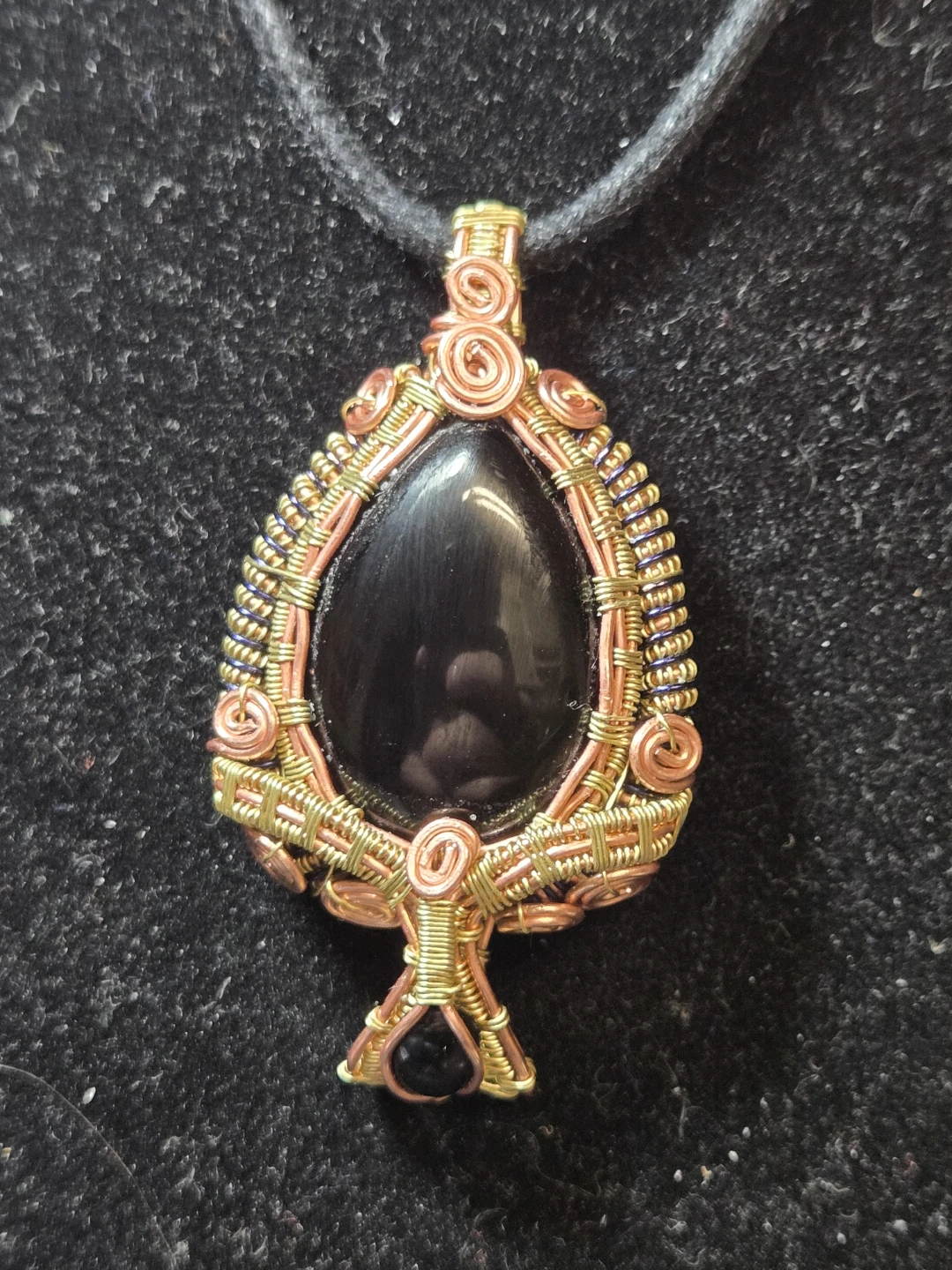 Reversible Onyx and Black Tourmaline Wire Wrapped Pendant - photo 2