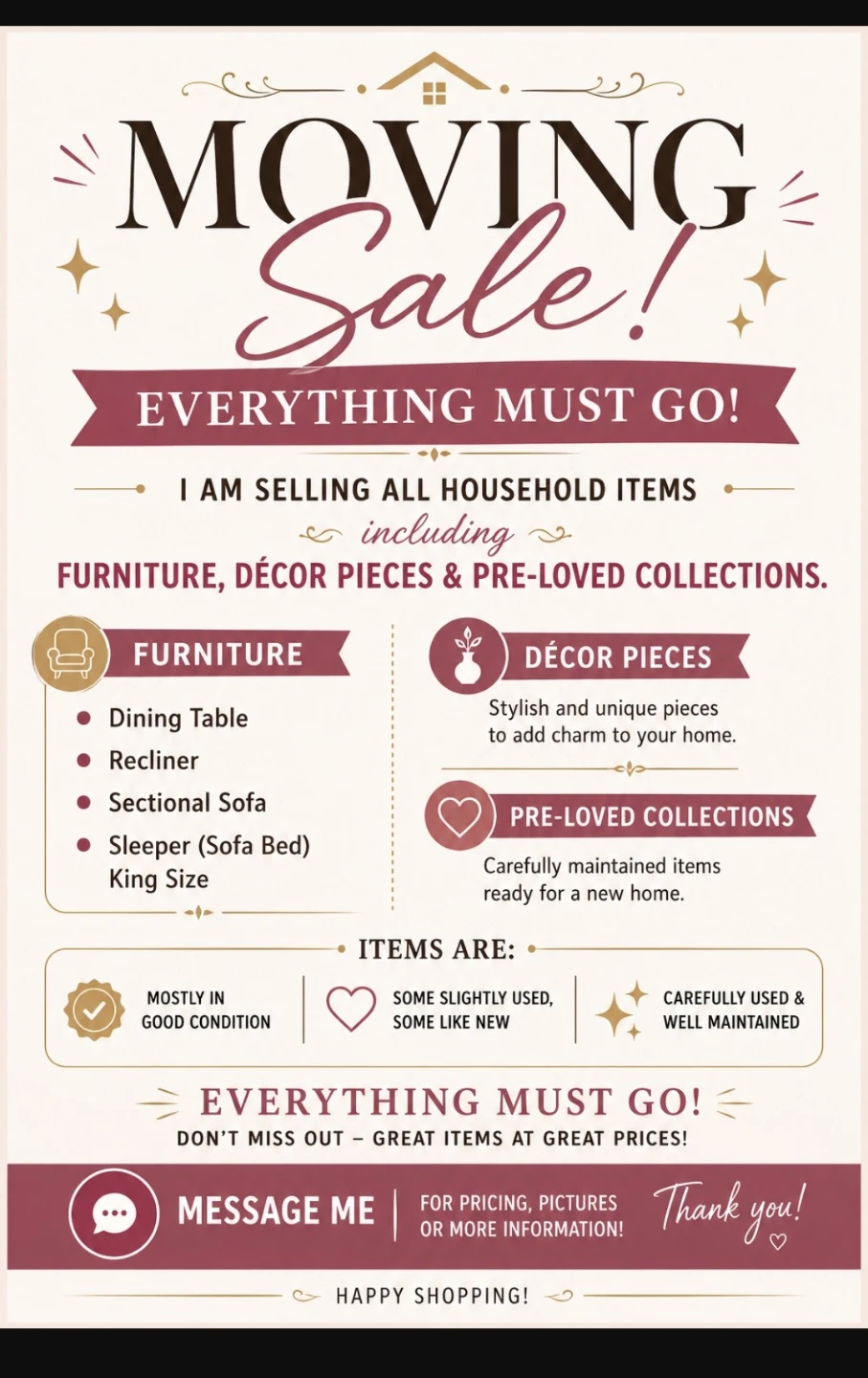 Moving Sale - Everything Must Go!