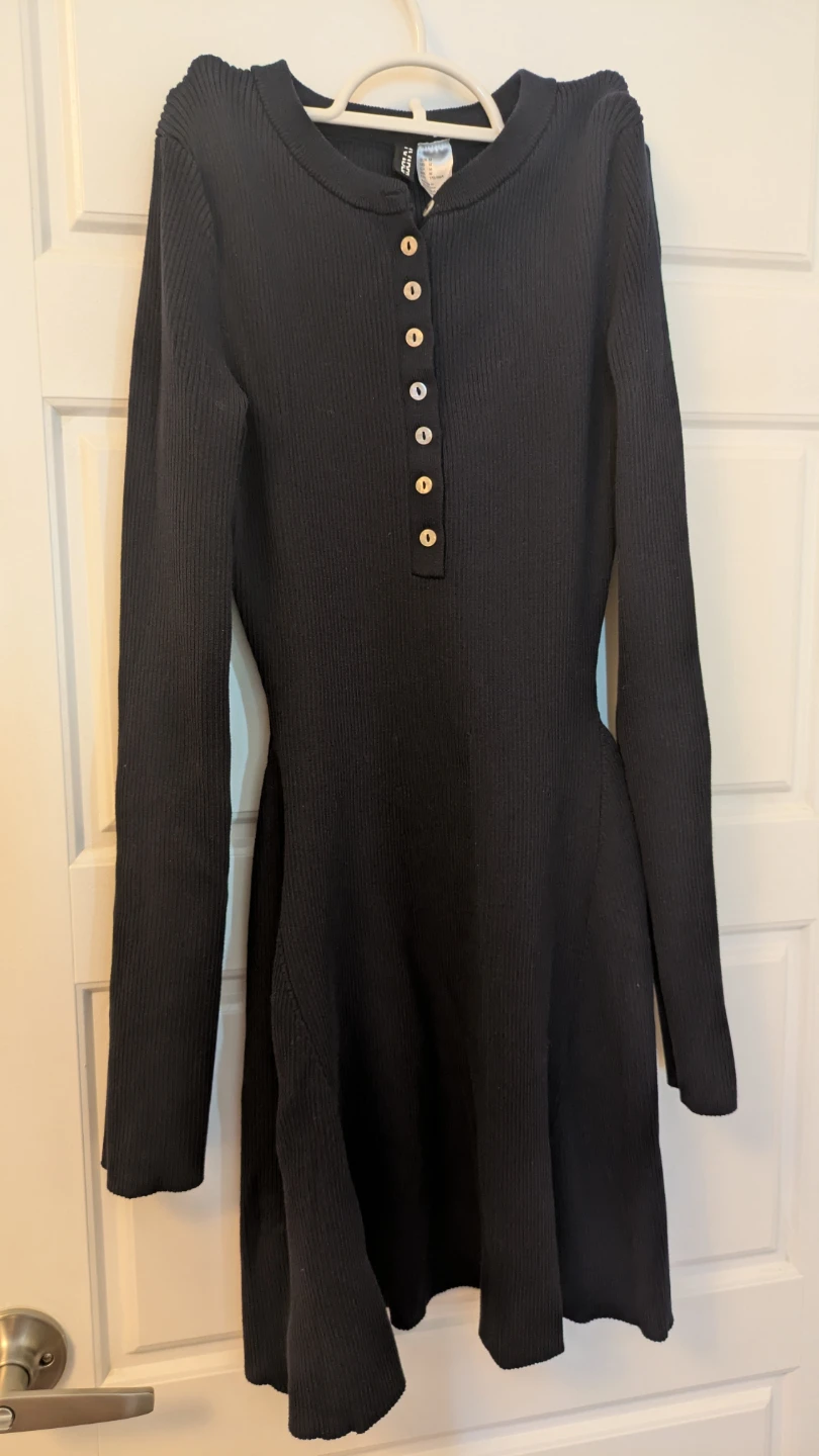 H&M Black Ribbed Button-Up Dress - photo 5