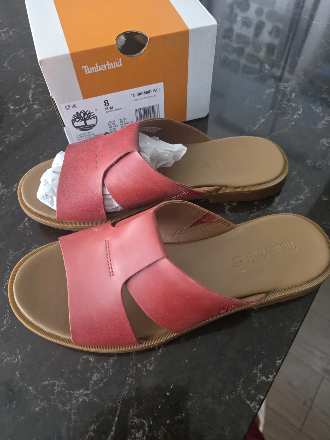 Timberland Red Leather Slide Sandals Size 8 for Women