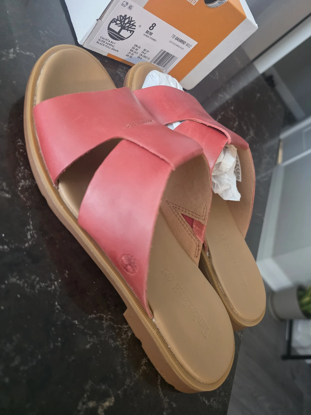Timberland Red Leather Slide Sandals Size 8 for Women - photo 2