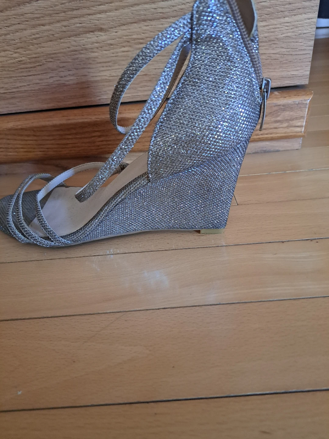 Le Château Silver Glitter Wedge Sandals