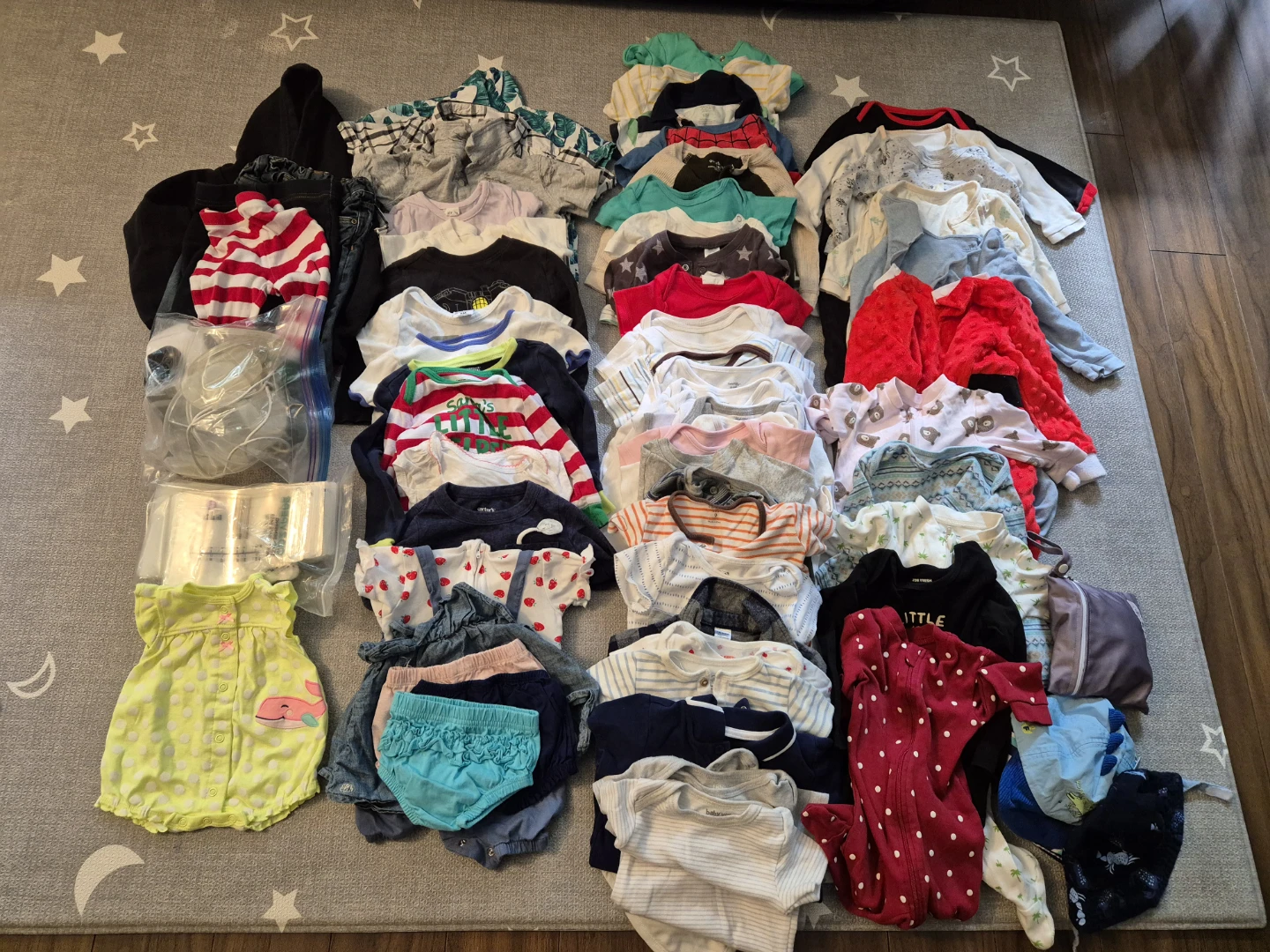 Baby clothes, breast pump.