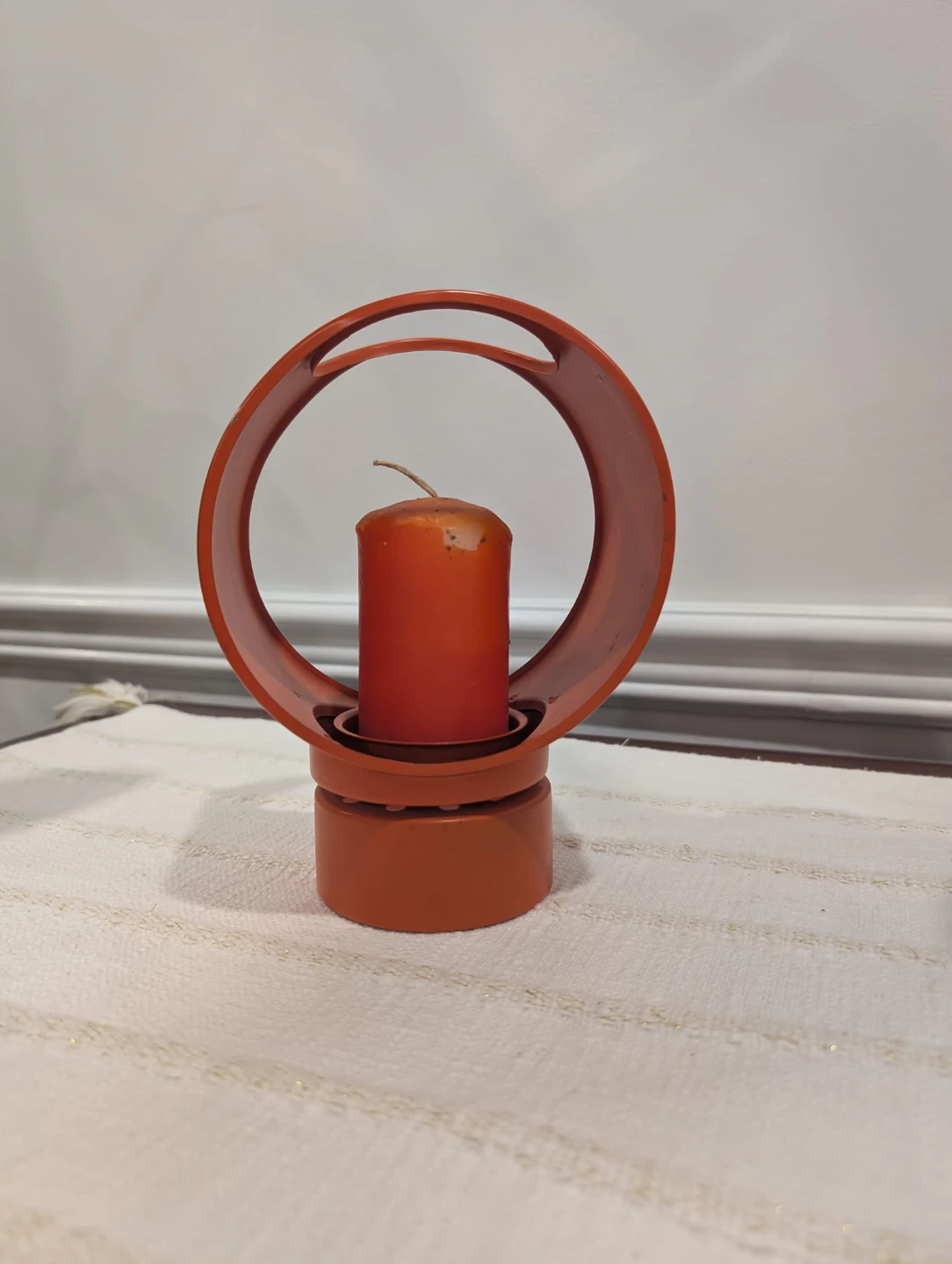 Mid century Orange Candle Lantern Holder