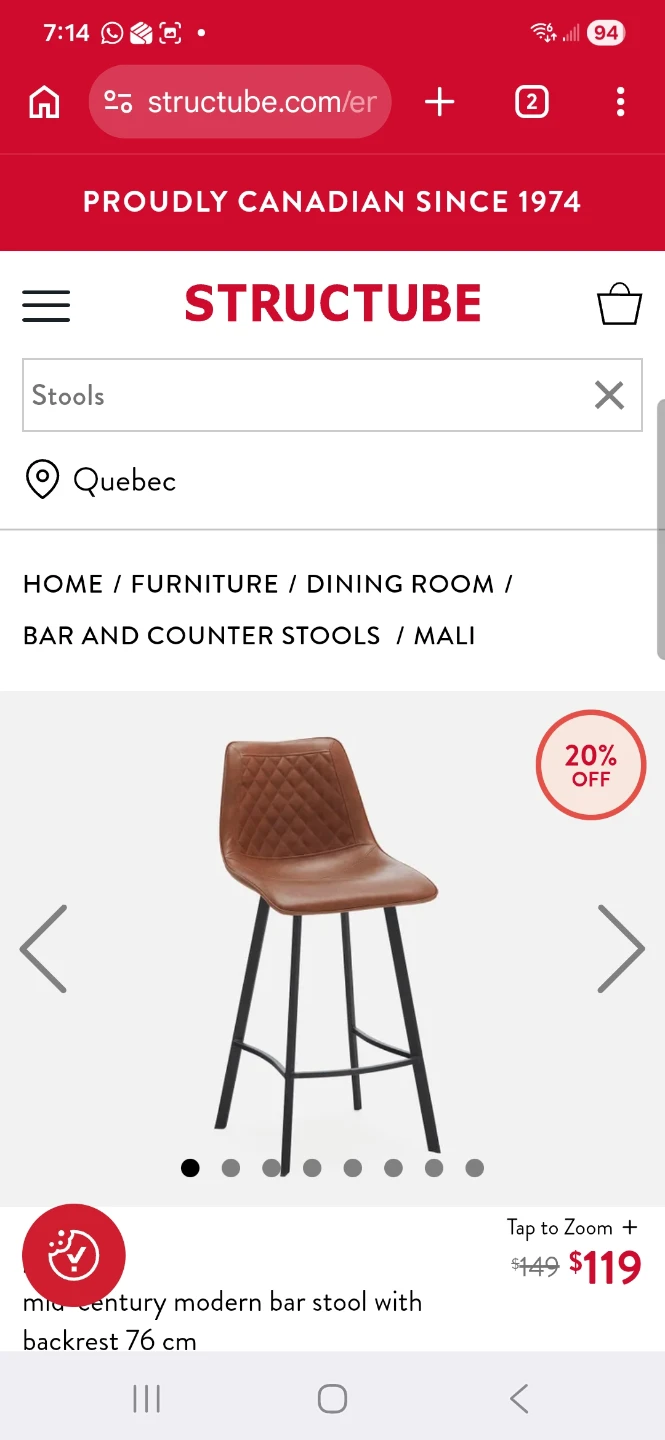 Set of 3 Structube 'Mali' bar stools