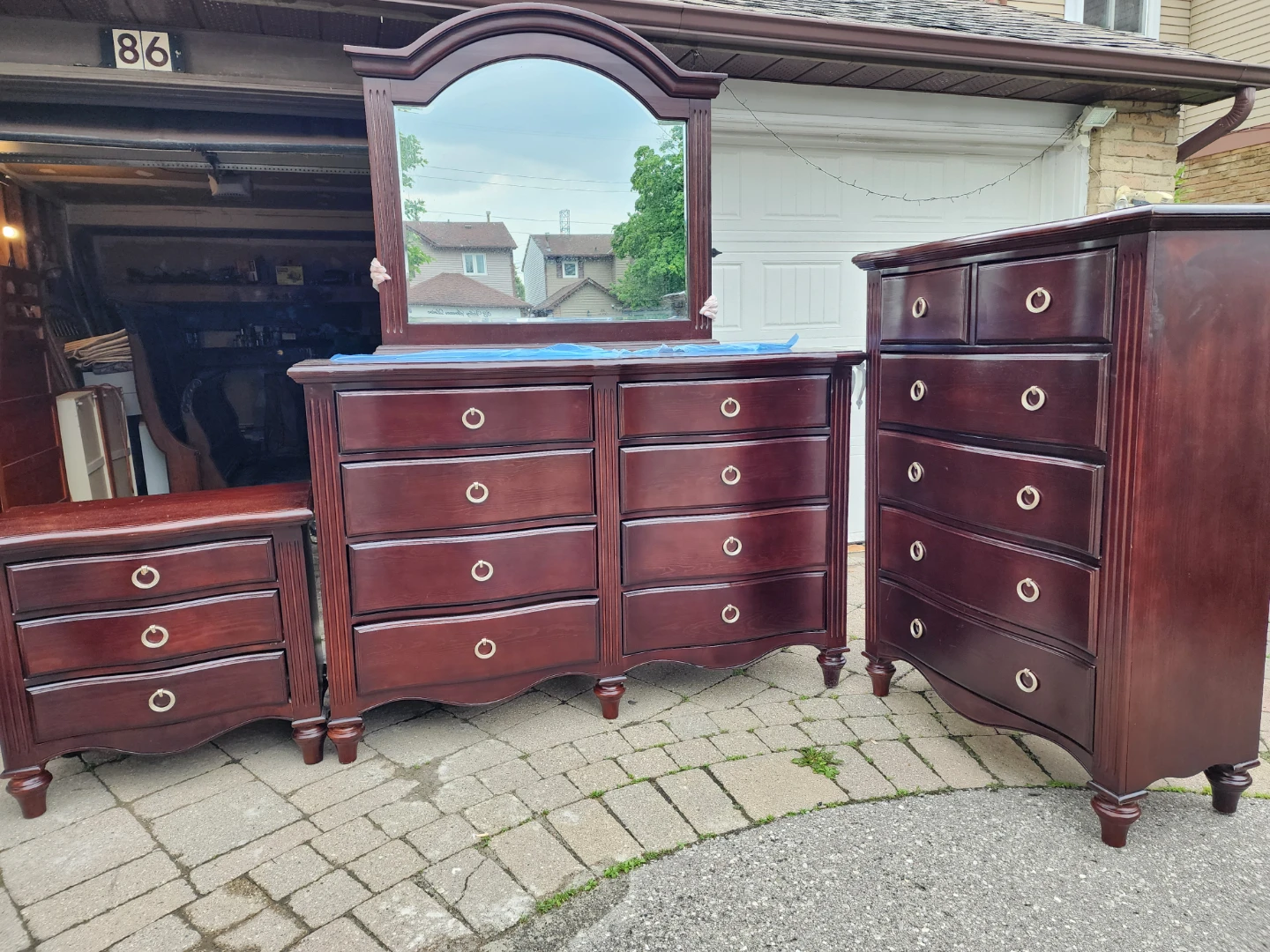 Cherry Wood Bedroom Set -  king Bed, Dressers, Mirror - photo 3