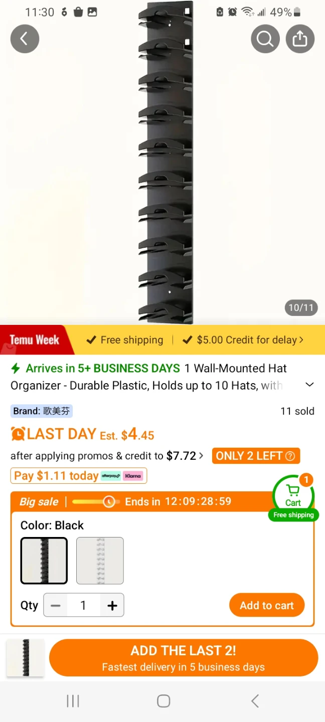 2-Pack Cap Organizer Wall Mounted Hat Holder - photo 2