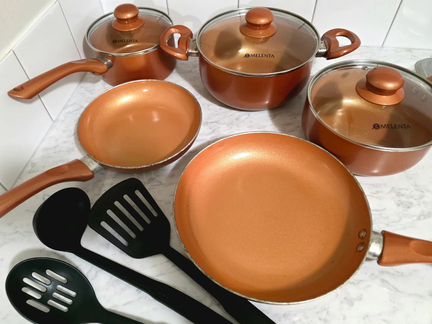 MELENTA Pots and Pans Set Non Stick Copper Cookware 11pcs