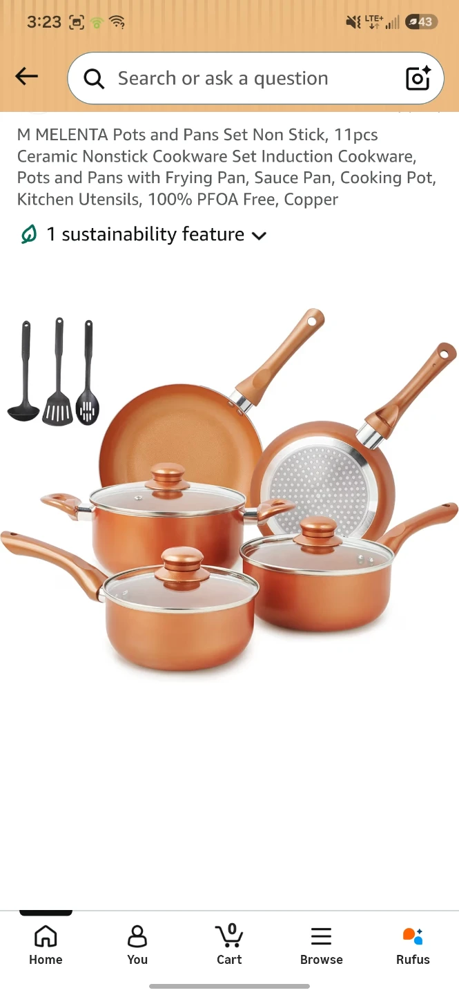 MELENTA Pots and Pans Set Non Stick Copper Cookware 11pcs - photo 2