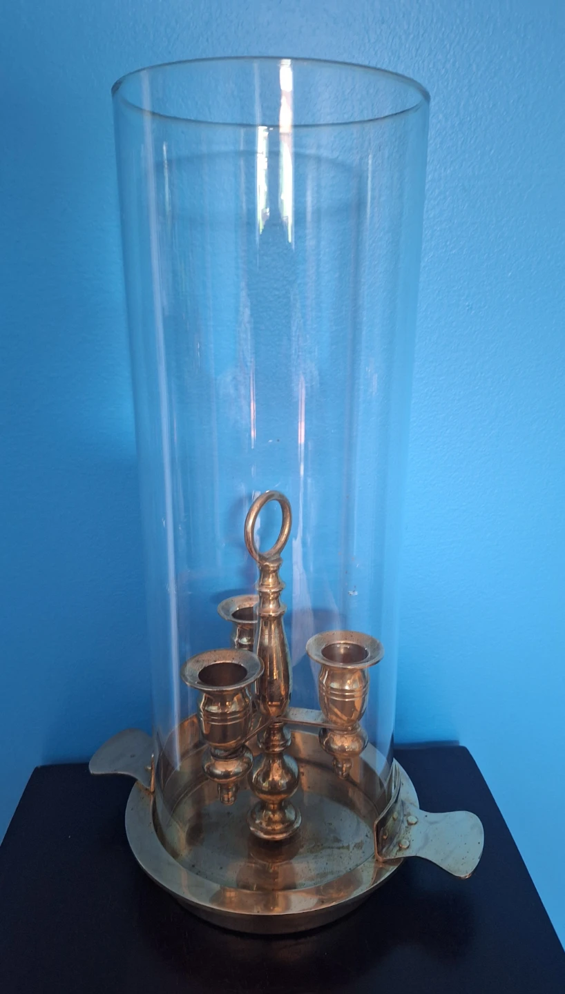 Vintage Brass Candelabra with Glass Hurricane Shade