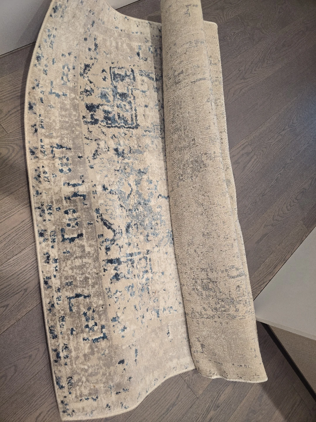Area Rug - Beige and Blue Distressed Design
