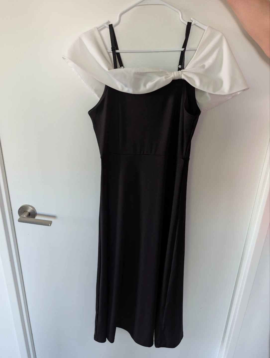 Black Midi Dress with White Bow Detail