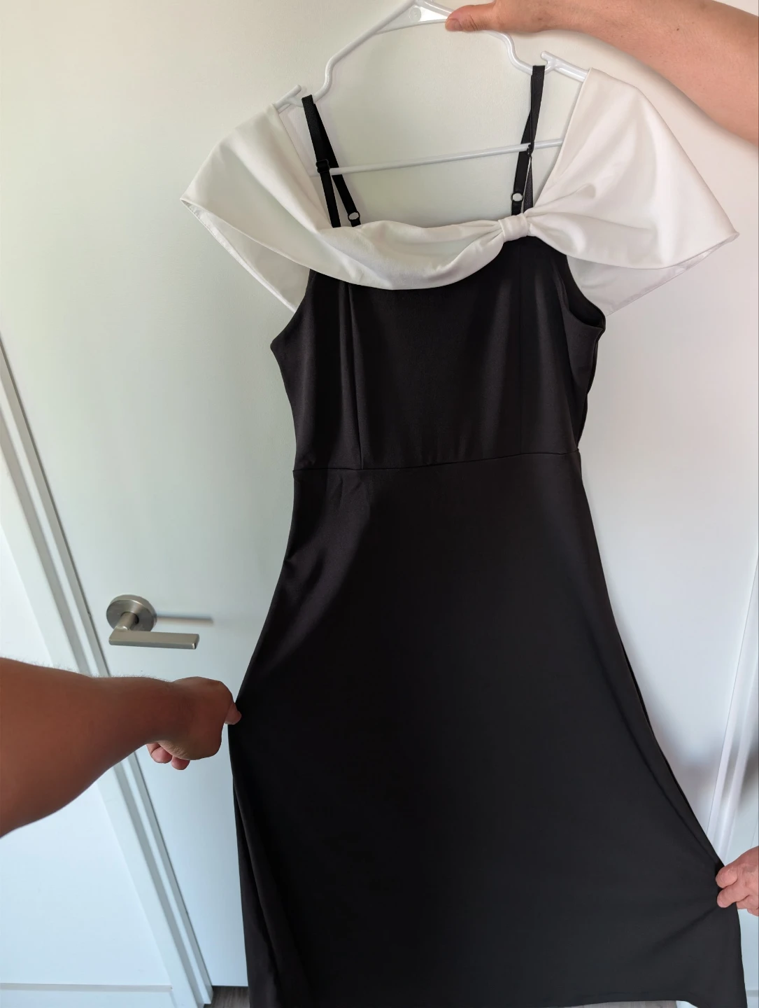 Black Midi Dress with White Bow Detail - photo 3