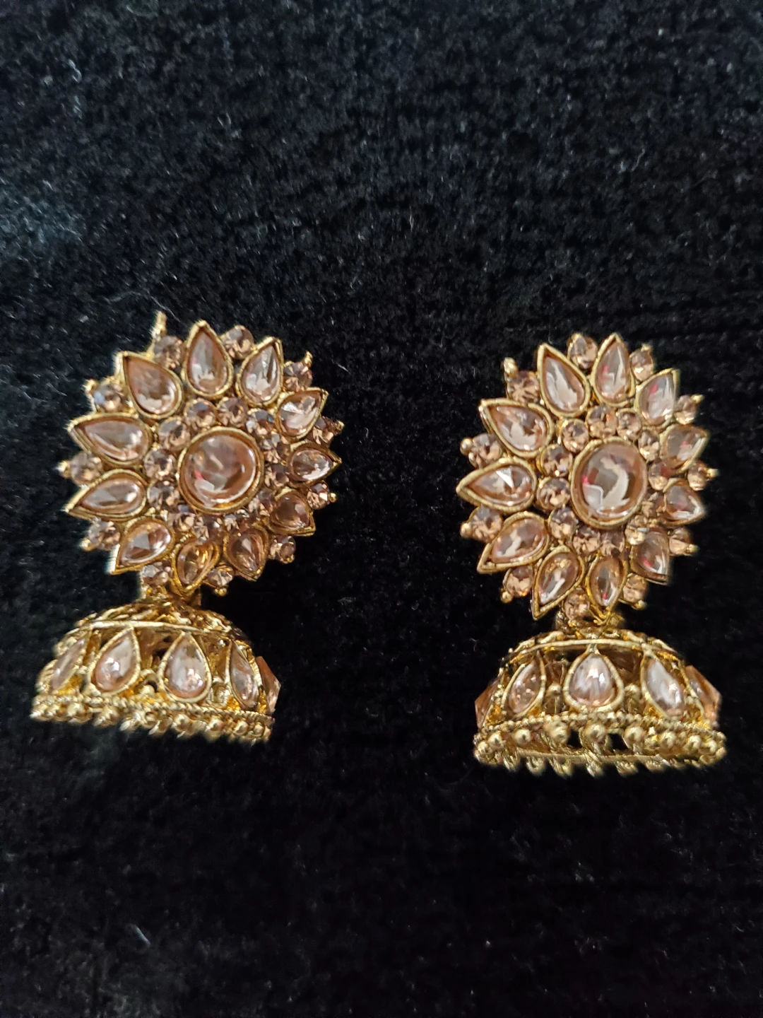 Gold Tone Jhumka Earrings with Gemstones