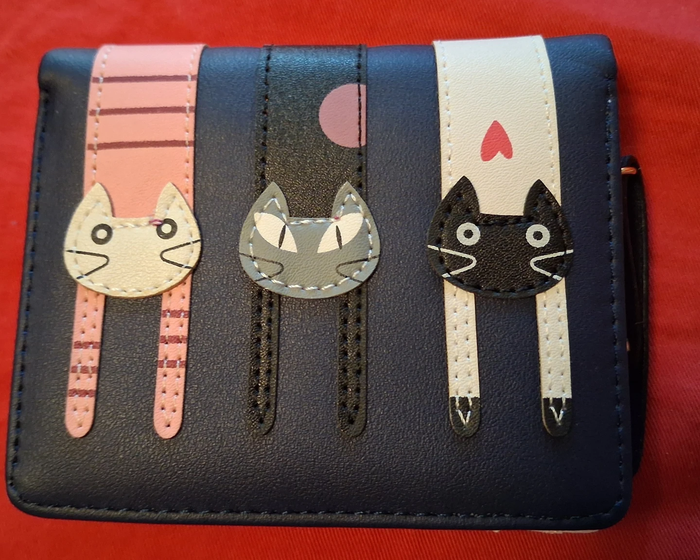 Navy Blue Wallet with Cat Design