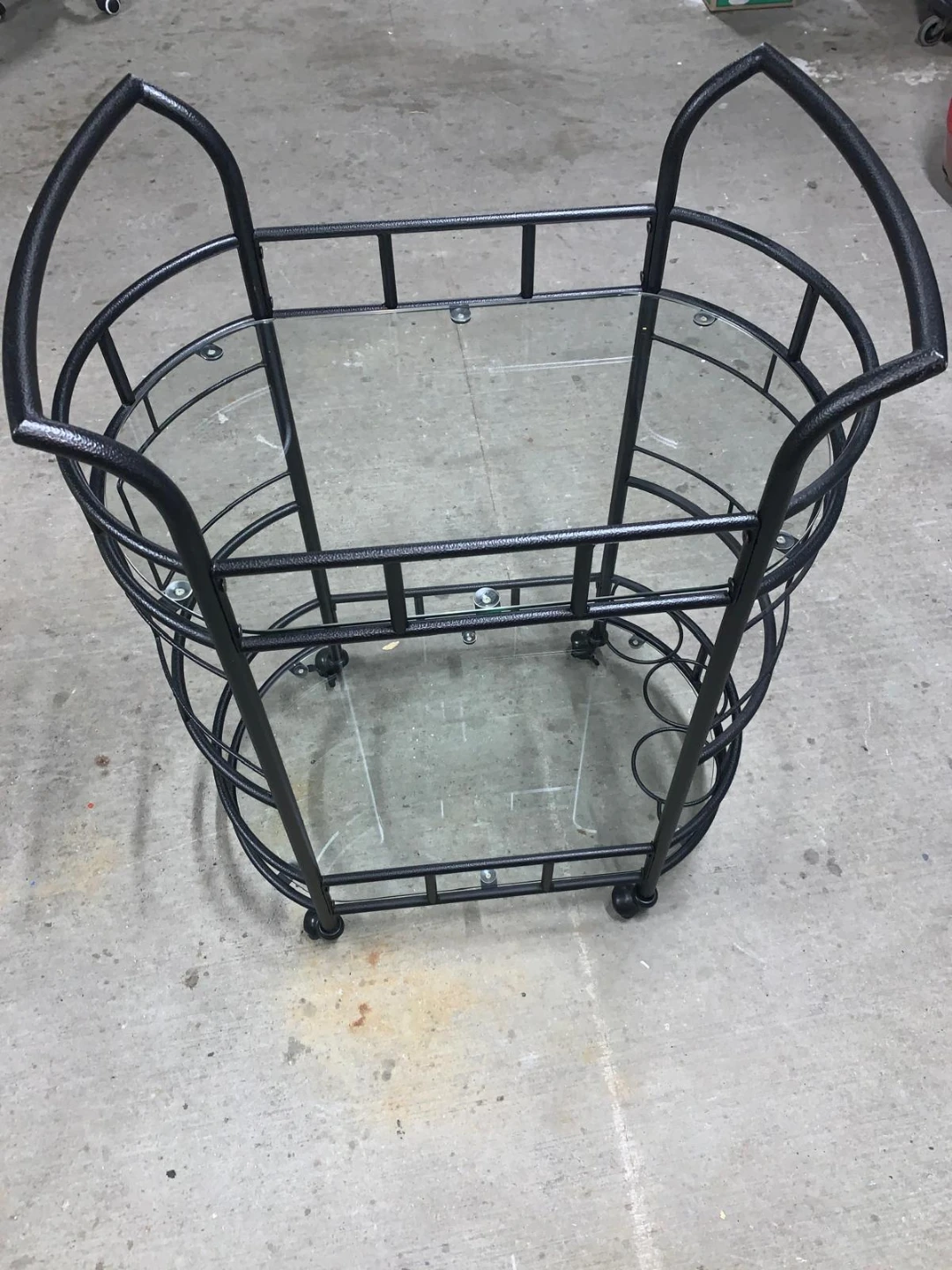 Black Metal Bar Cart with Glass Shelves - photo 3
