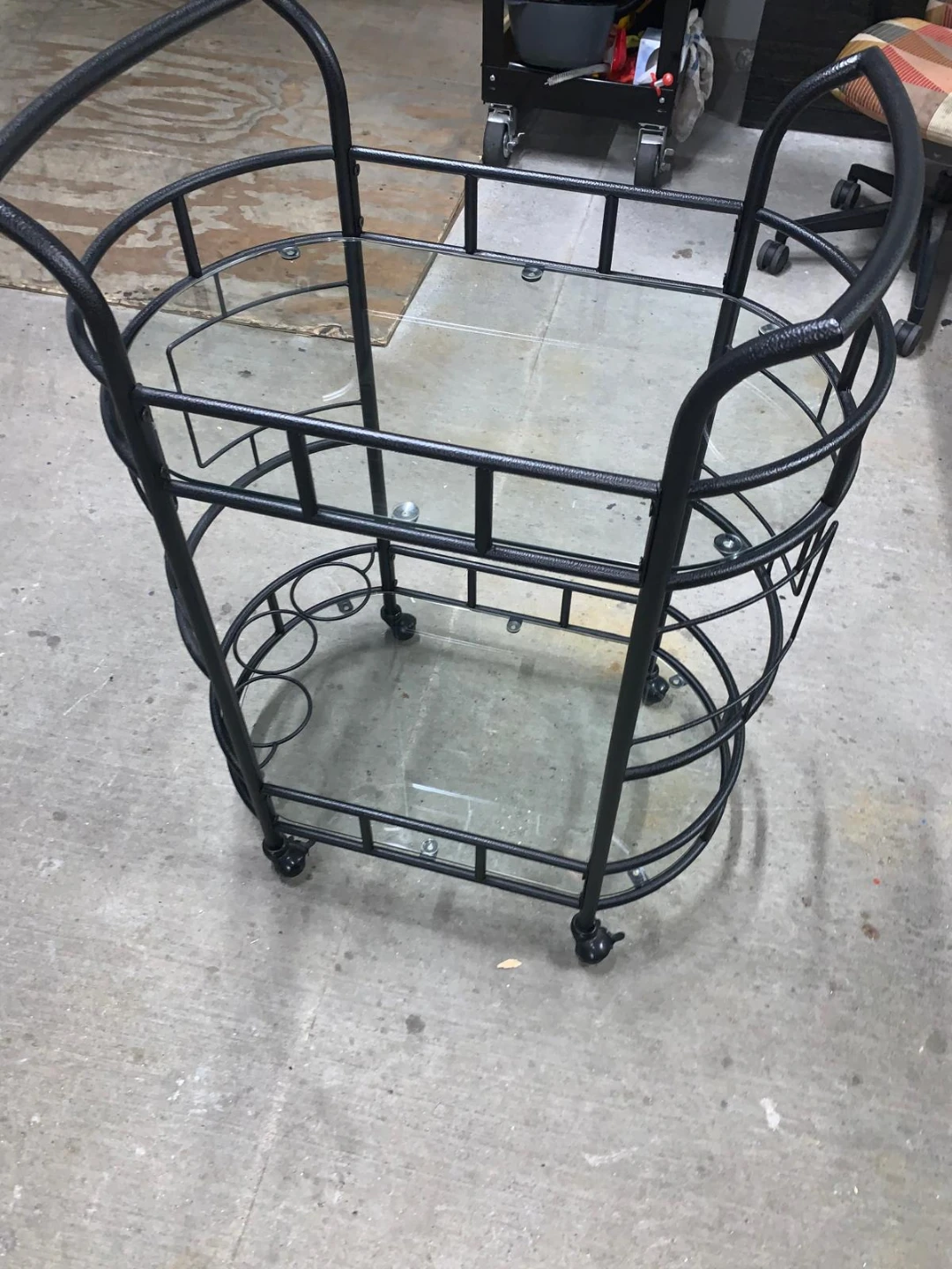 Black Metal Bar Cart with Glass Shelves - photo 4