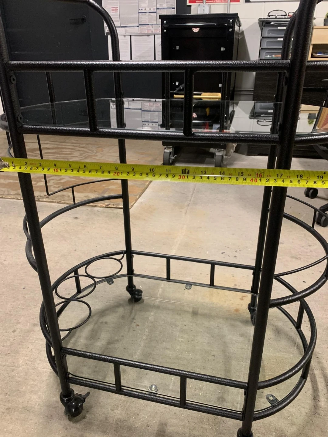 Black Metal Bar Cart with Glass Shelves - photo 5