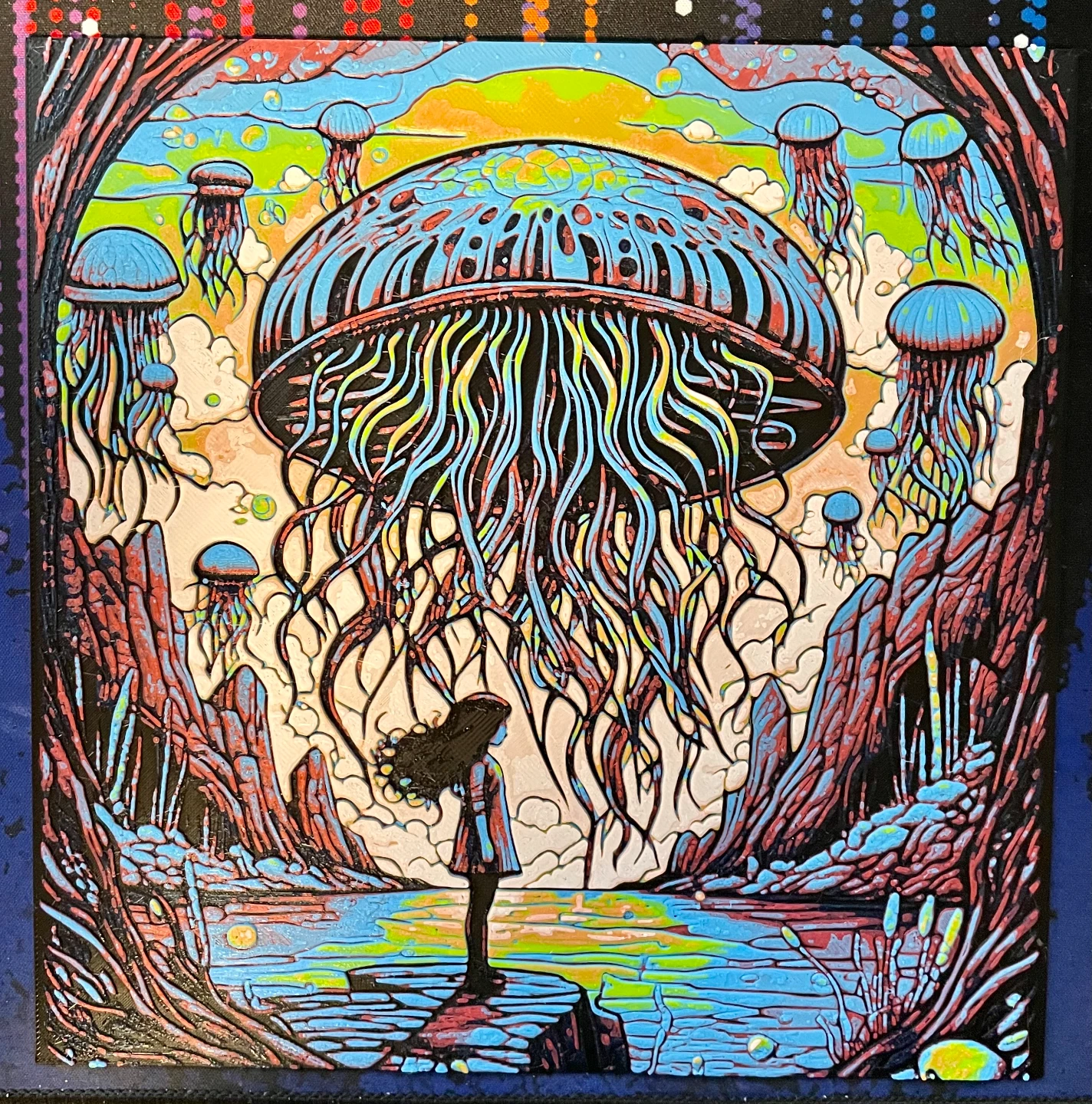 Vibrant Jellyfish Art wall plaque