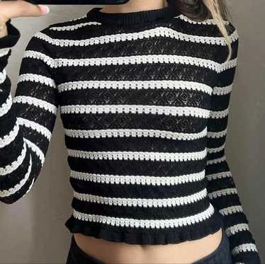 Black and White Striped Long Sleeve Top