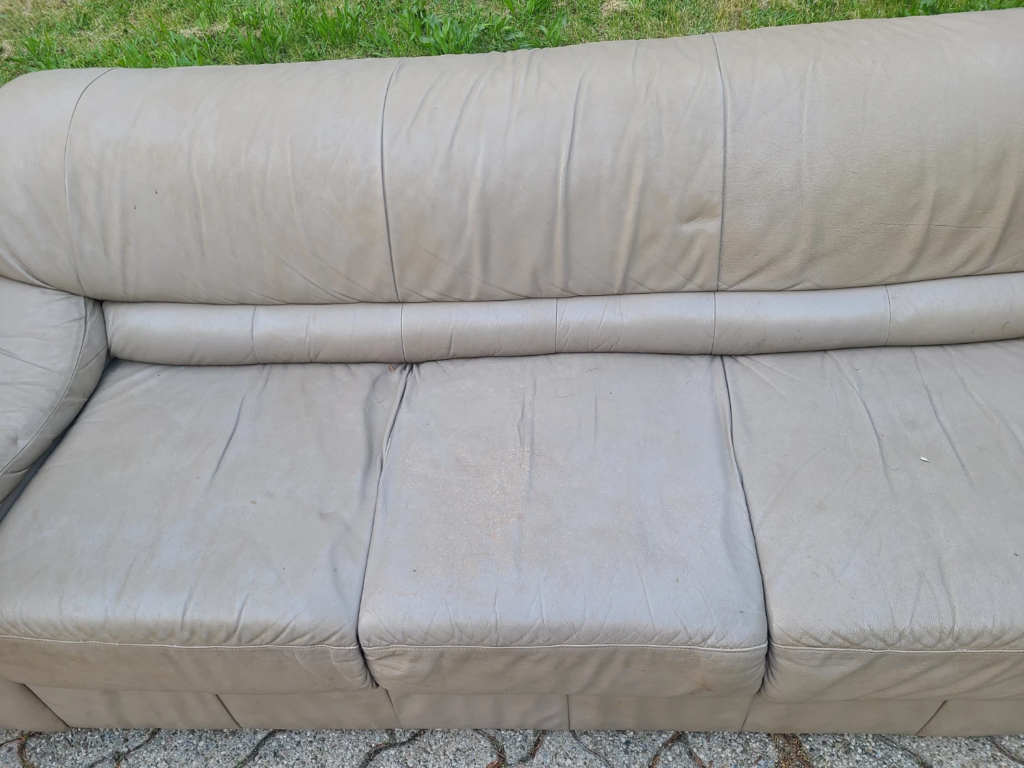 Taupe Leather 3-Seat Couch (in need of deep cleaning) - photo 2