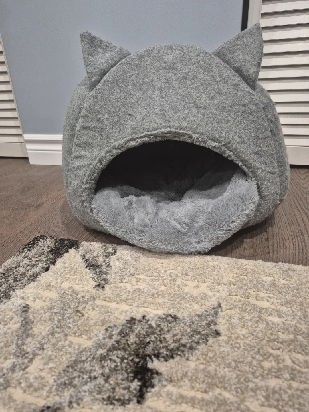 Grey Felt Cat Bed with Ears