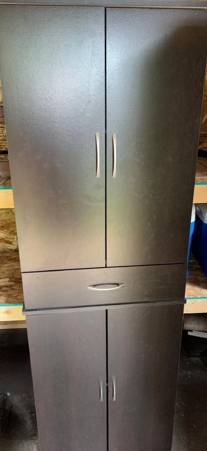 Dark Brown Storage Cabinet with Drawer and Doors