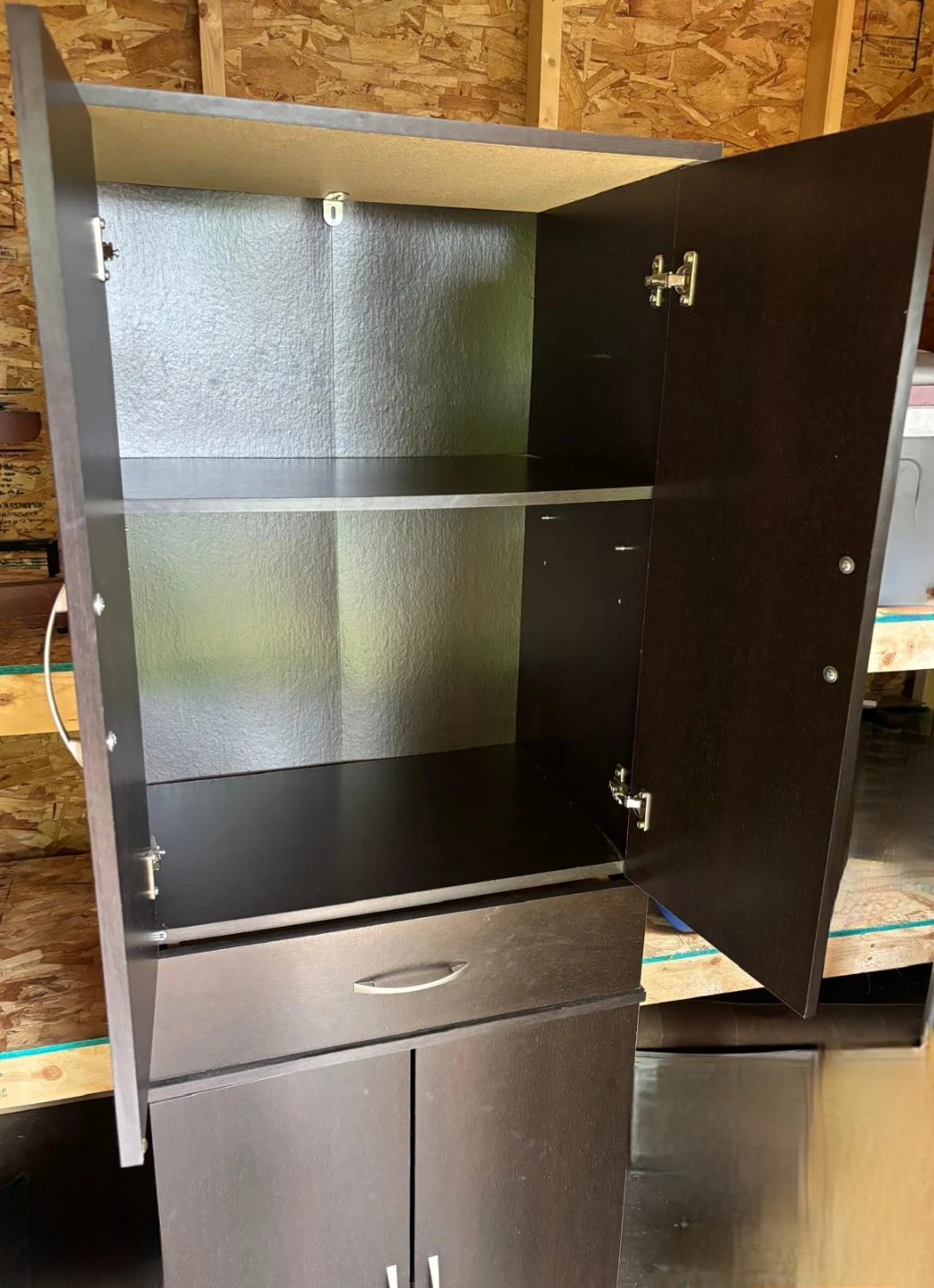 Dark Brown Storage Cabinet with Drawer and Doors - photo 2
