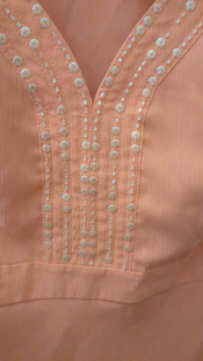 Bob Mackie Studio Peach Beaded V-Neck Top Size 6 - photo 5