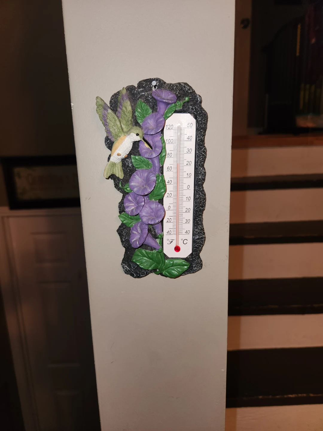 Decorative Thermometer with Hummingbird and Flowers