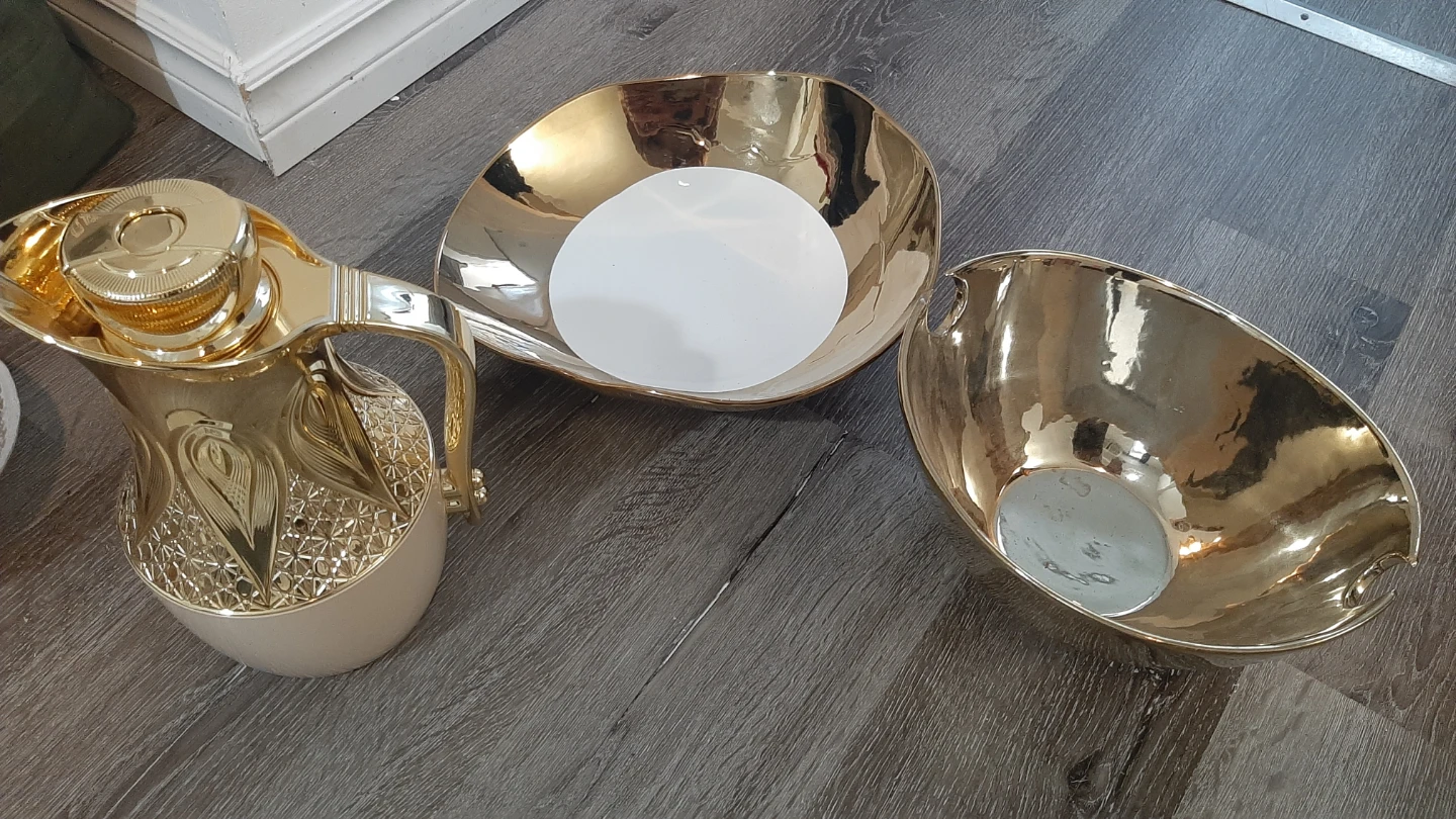 Gold Serving Bowl and Thermos Set