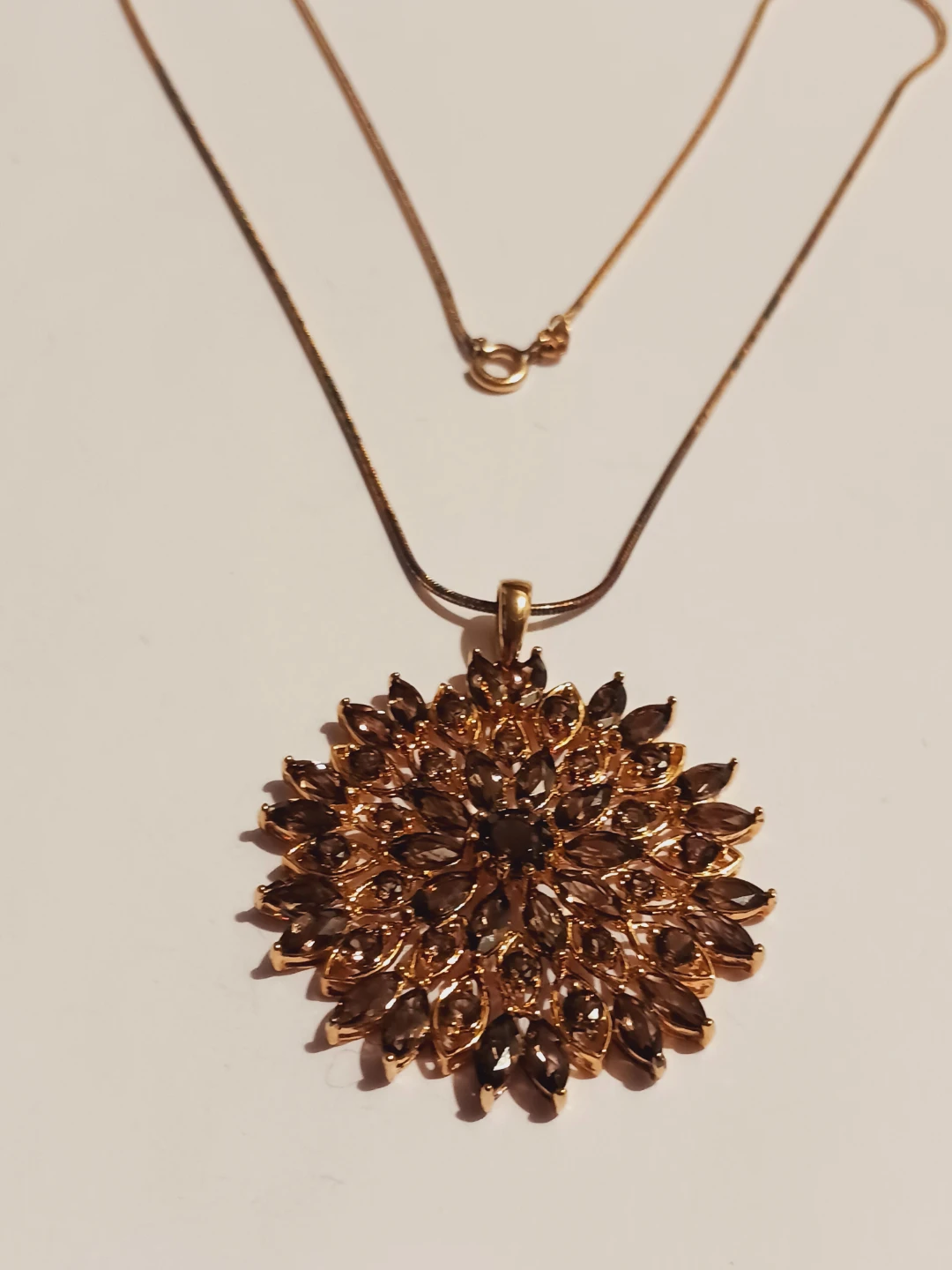 14K Gold Over Sterling 925 Smokey Quartz Gems Pendant Necklace - photo 2