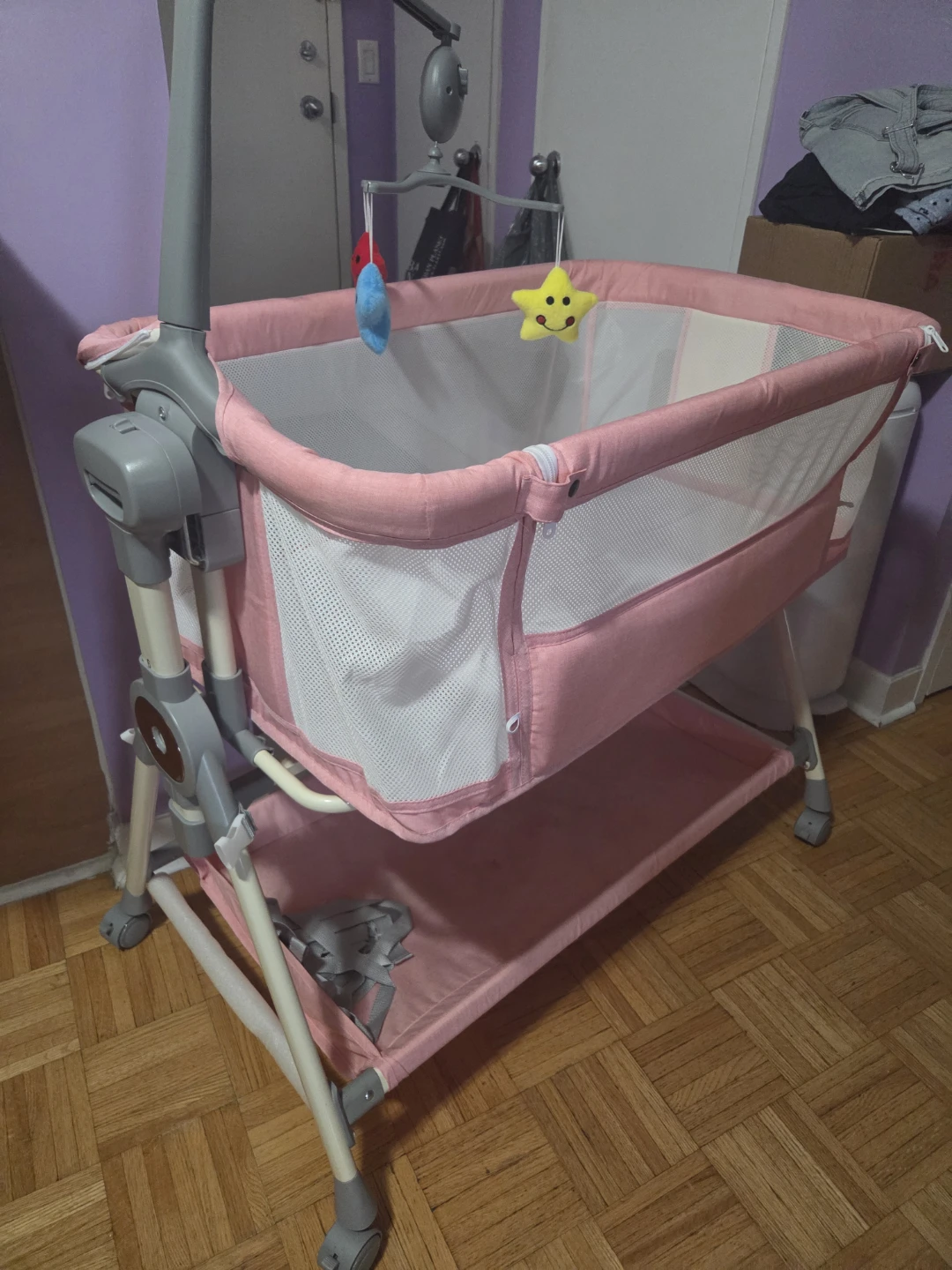 Pink Baby Bassinet with Mobile