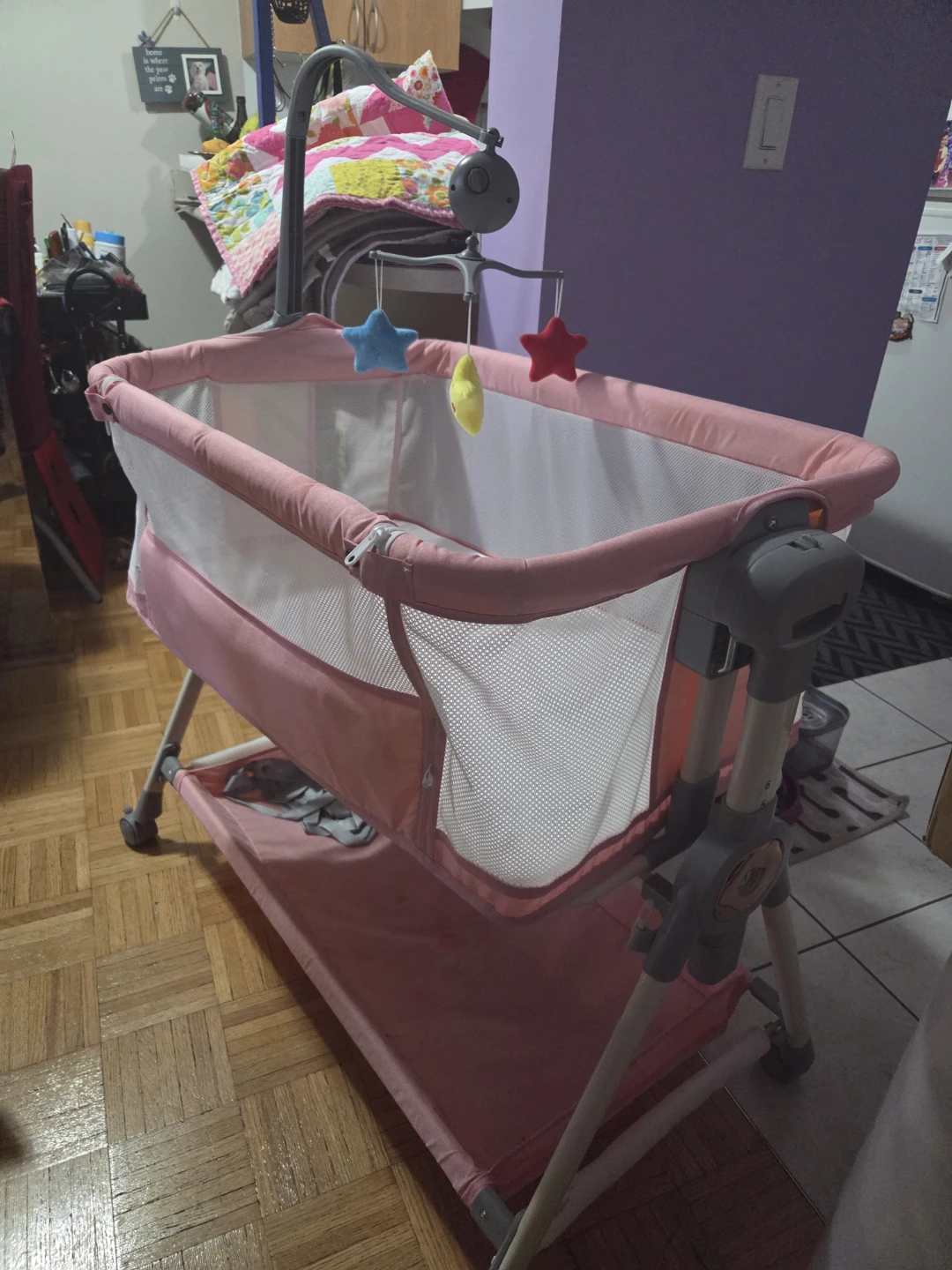 Pink Baby Bassinet with Mobile - photo 2