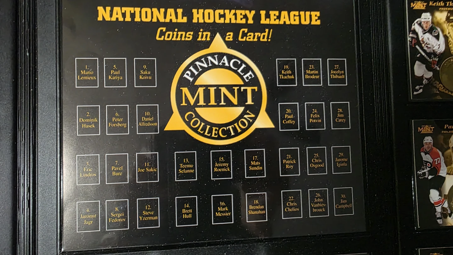 Pinnacle Mint Collection NHL Coins in a Card Set