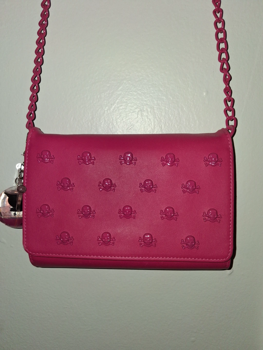 Betsy Johnson Hot Pink Skull Embossed Crossbody Wallet - photo 2