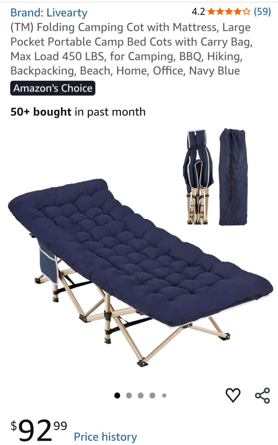 Livearty Folding Camping Cot with Mattress