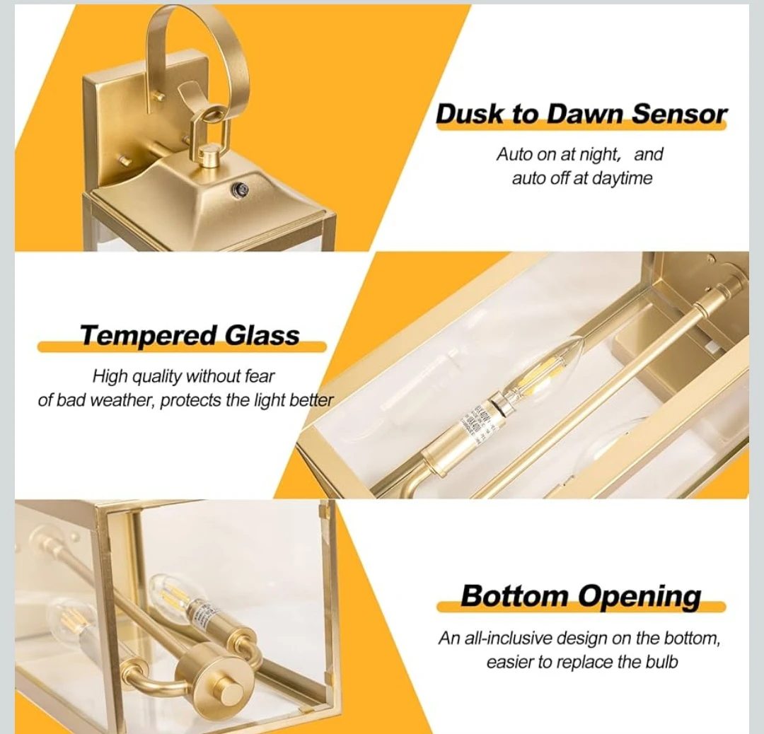 Gold Outdoor Wall Lantern with Dusk to Dawn Sensor - photo 2