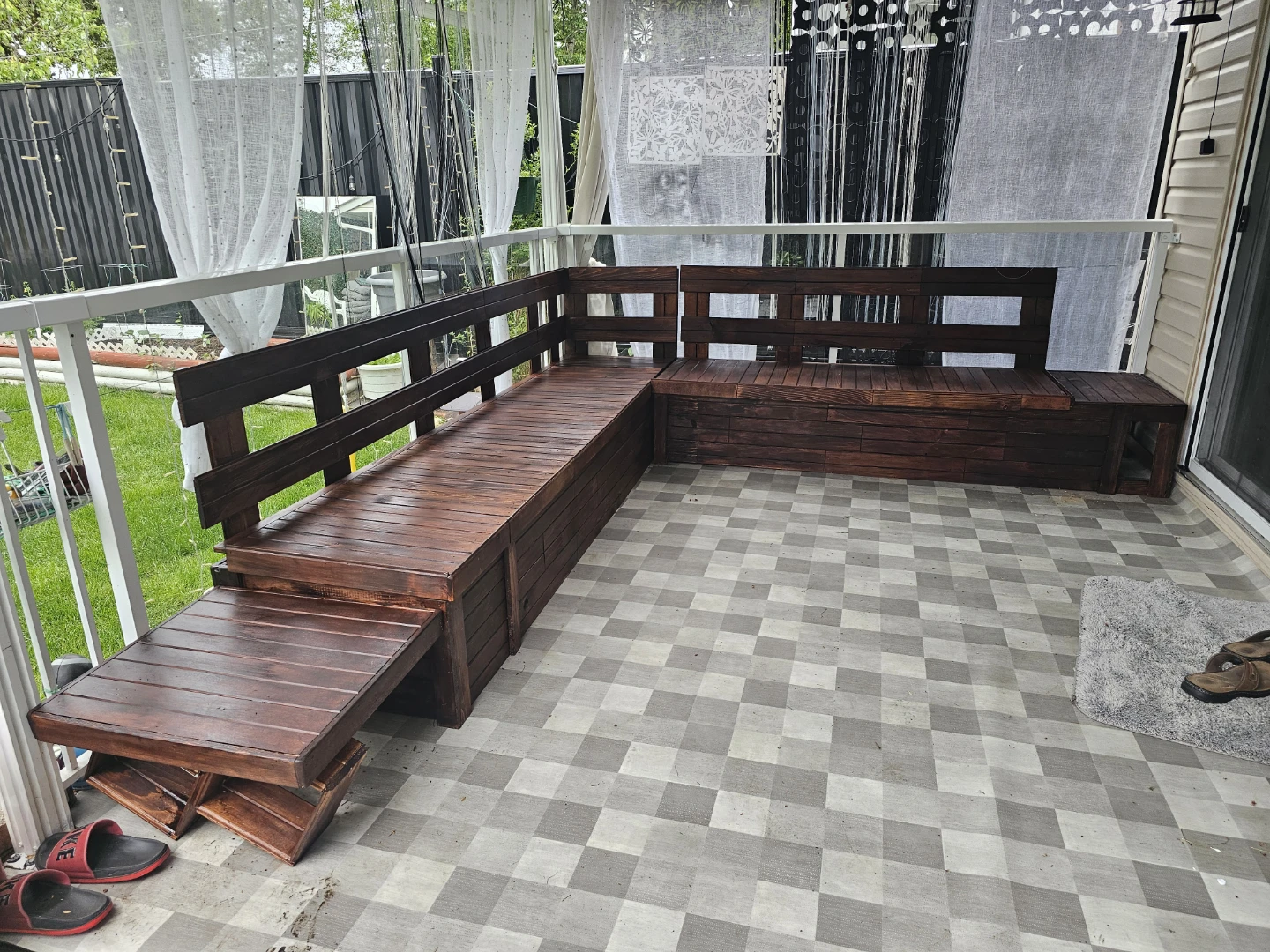 Custom Built Outdoor L-Shaped Sectional Bench with Storage - photo 5