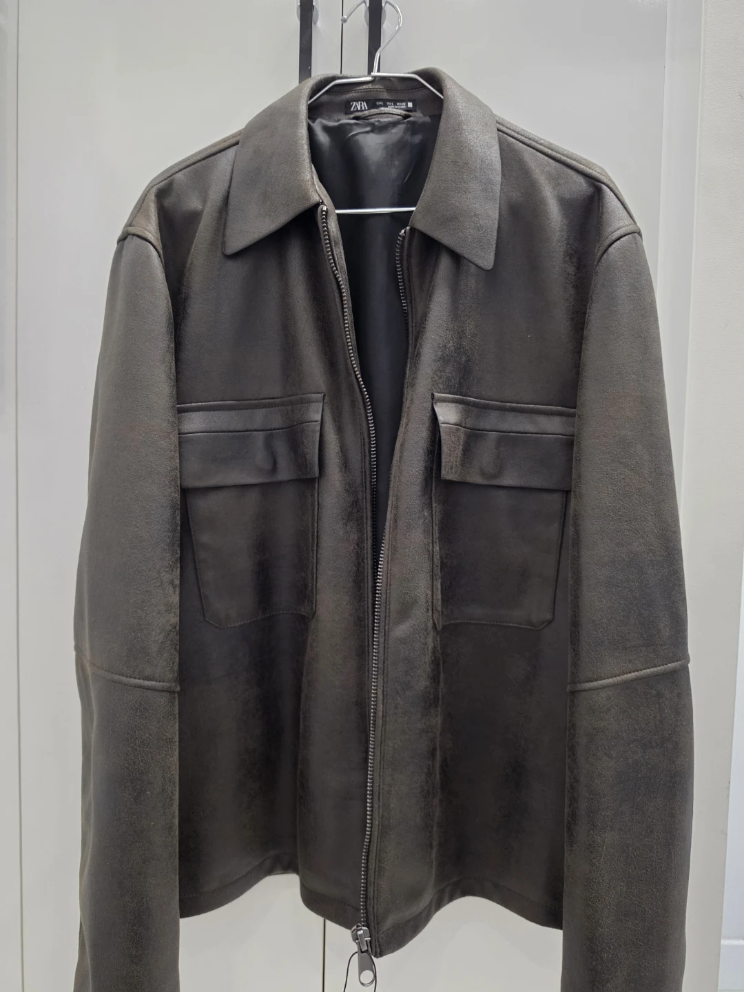 ZARA Brown Faux Leather Shirt Jacket Men