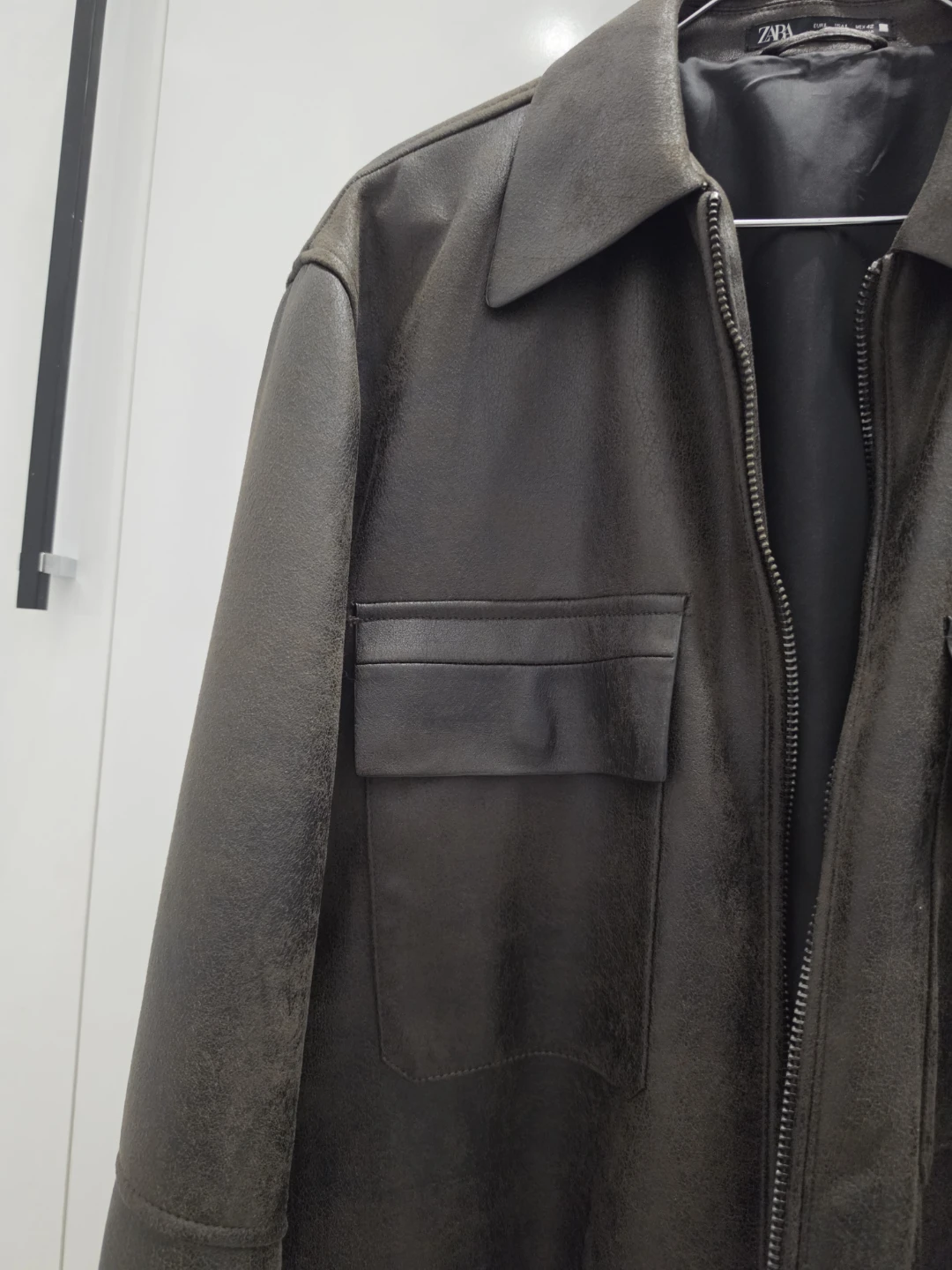 ZARA Brown Faux Leather Shirt Jacket Men - photo 2