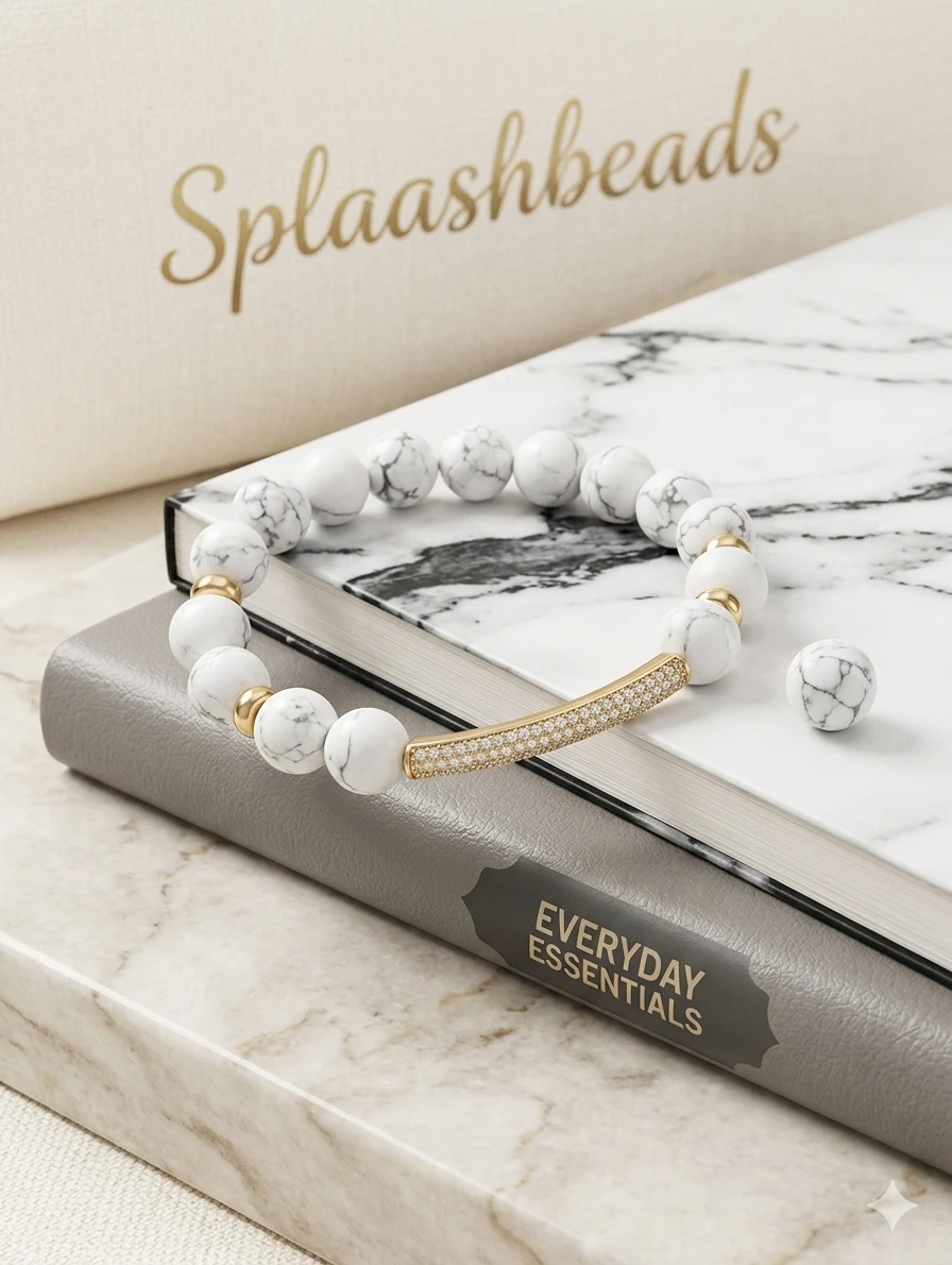 Splashbeads White Stone Bracelet with Gold Accent