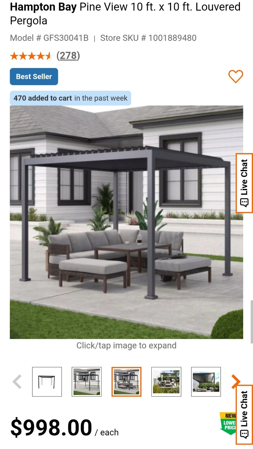 Hampton Bay Pine View 10 ft. x 10 ft. Louvered Pergola