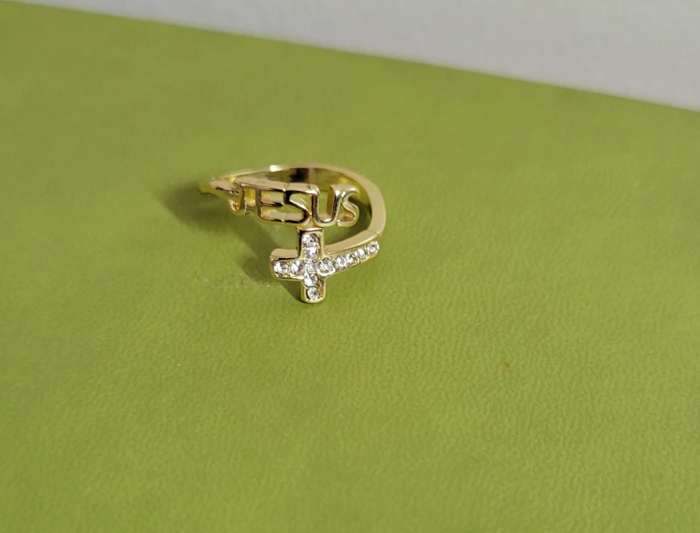 Jesus Cross Ring with Rhinestones - photo 2