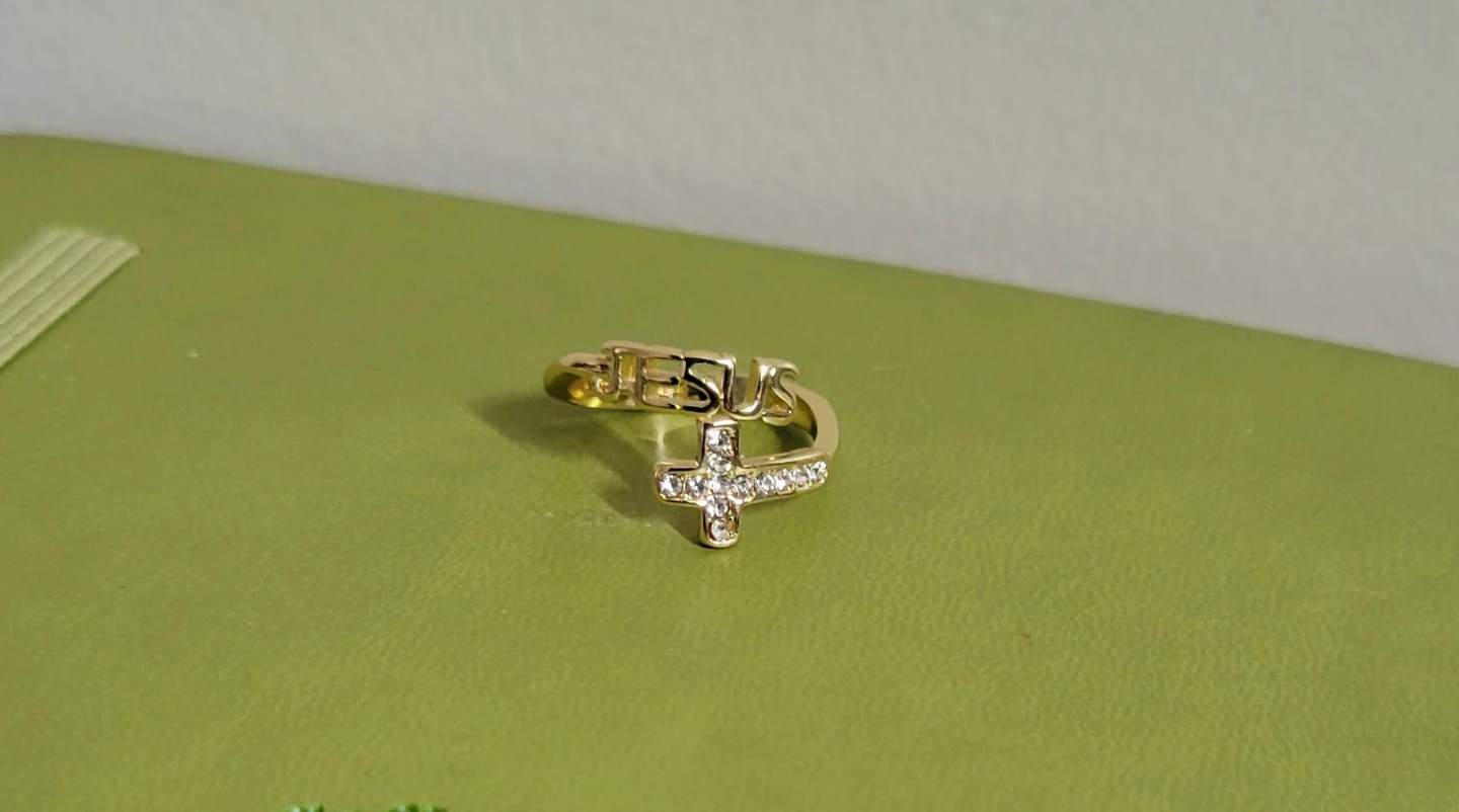 Jesus Cross Ring with Rhinestones - photo 3